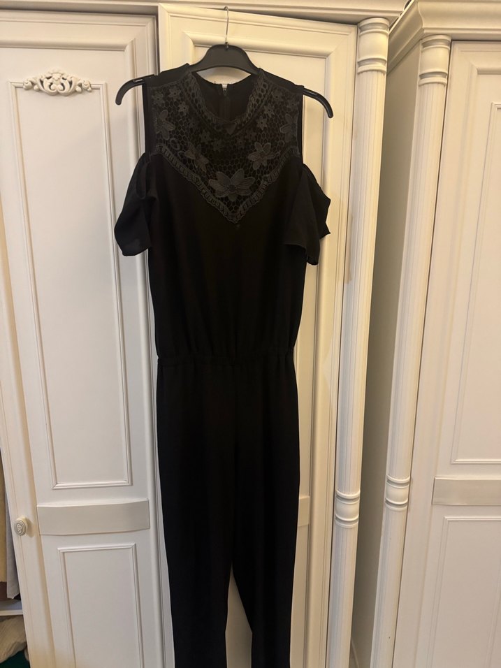 Dantel Detaylı Siyah Kadın Uzun Tulum - Görsel 5