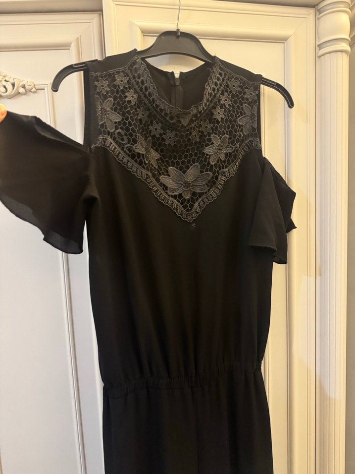 Dantel Detaylı Siyah Kadın Uzun Tulum - Görsel 4