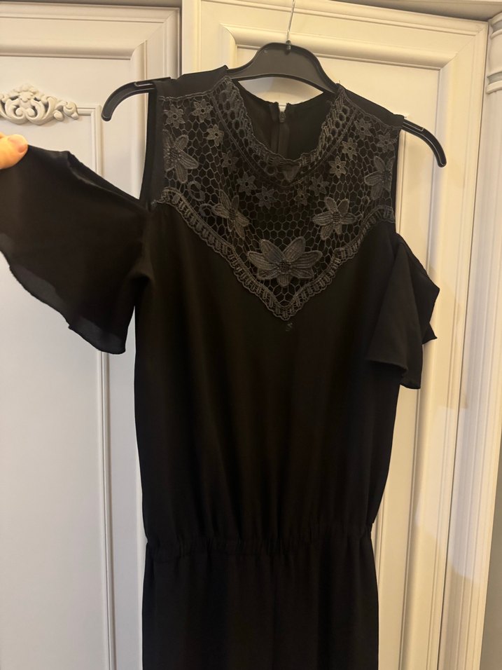 Dantel Detaylı Siyah Kadın Uzun Tulum - Görsel 3