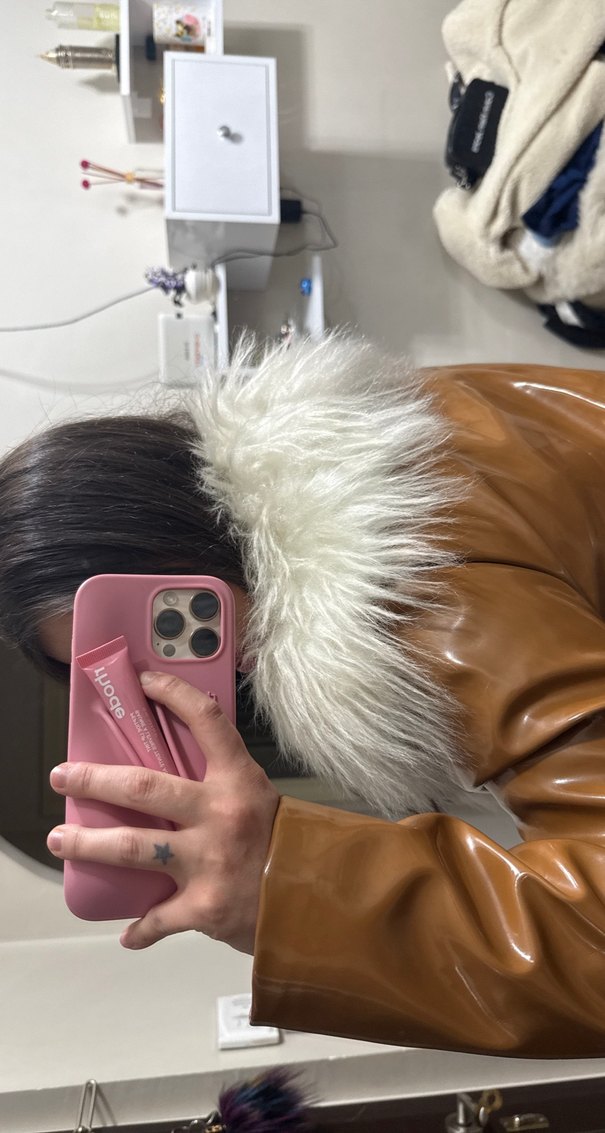 Bej Deri Kadın Kürk Detaylı Mont - Görsel 3