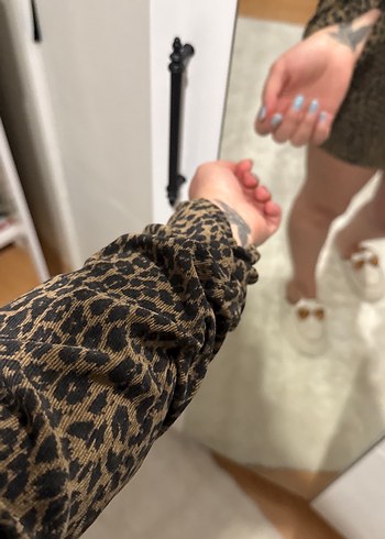 Zara Kahverengi Leopar Desenli Mini Elbise - Görsel 3