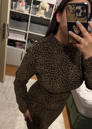 Zara Kahverengi Leopar Desenli Mini Elbise - Görsel 4