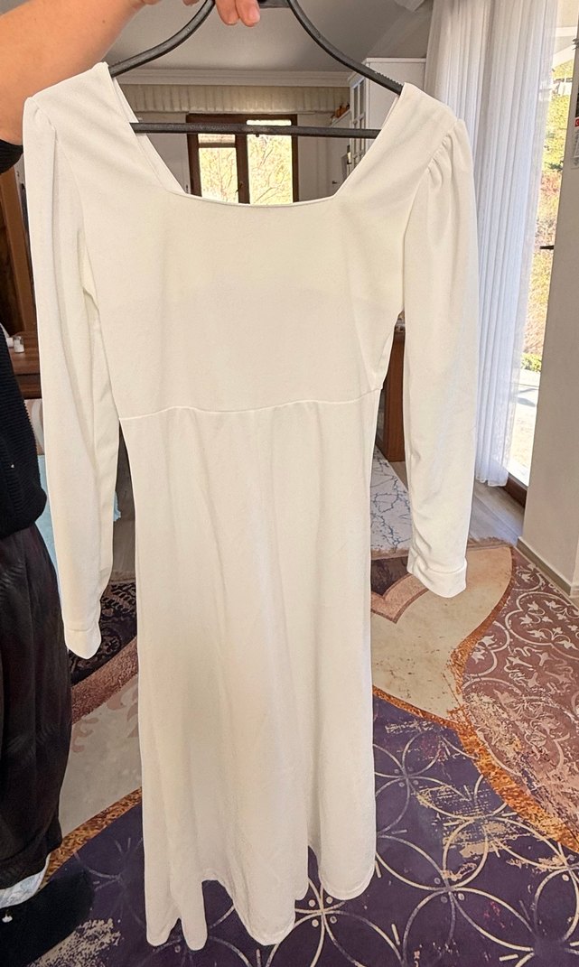 Pamuklu Beyaz V Yaka Hamile Tunik - Görsel 2