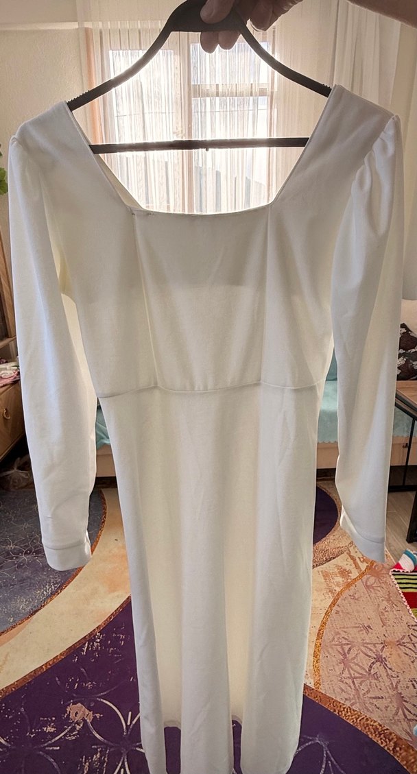 Pamuklu Beyaz V Yaka Hamile Tunik - Görsel 4