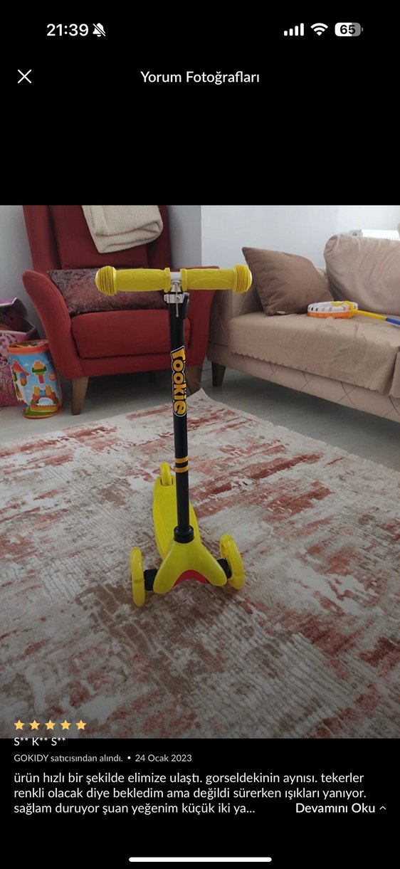 Sarı Çocuk Scooter - Görsel 2