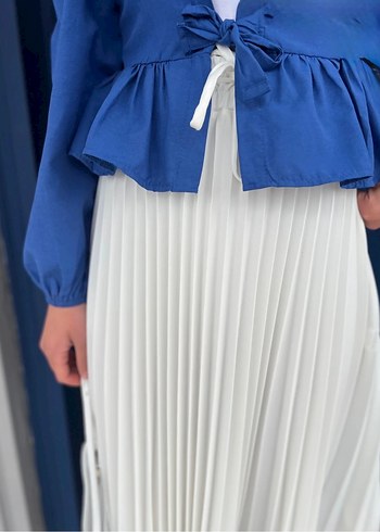 Beyaz Piliseli Uzun Kadın Etek - Görsel 2