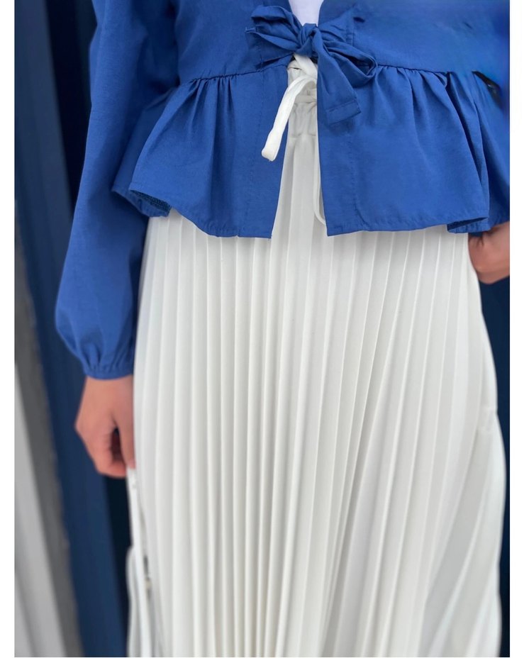 Beyaz Piliseli Uzun Kadın Etek - Görsel 2