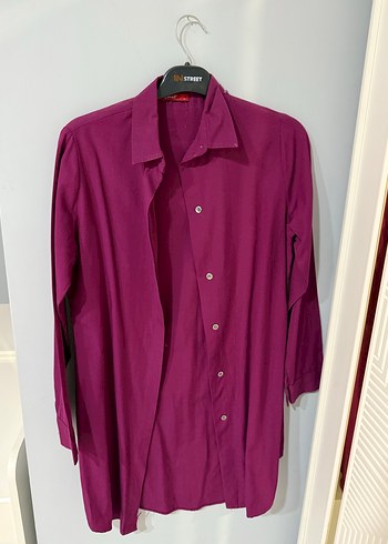 Kadın Mor Uzun Keten Gömlek tunik - Görsel 2