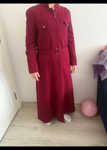 Bordo Uzun Kemerli Kadın Kaban