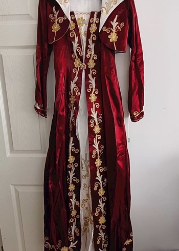 Bordo Nakışlı Uzun Kadın Bindallı Elbise