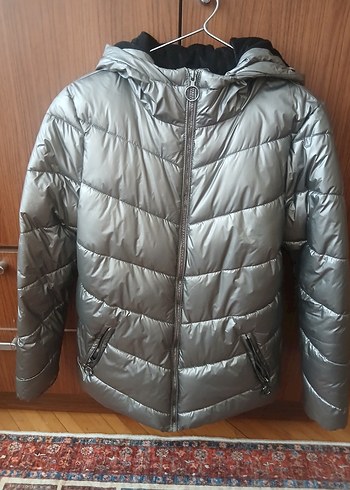 Gri Kadın Metalik Midi Kışlık Mont