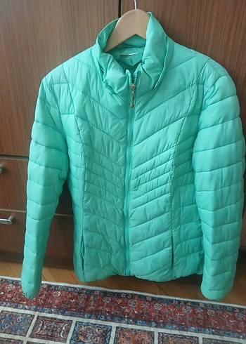 Turkuaz Fermuarlı Kadın Mont