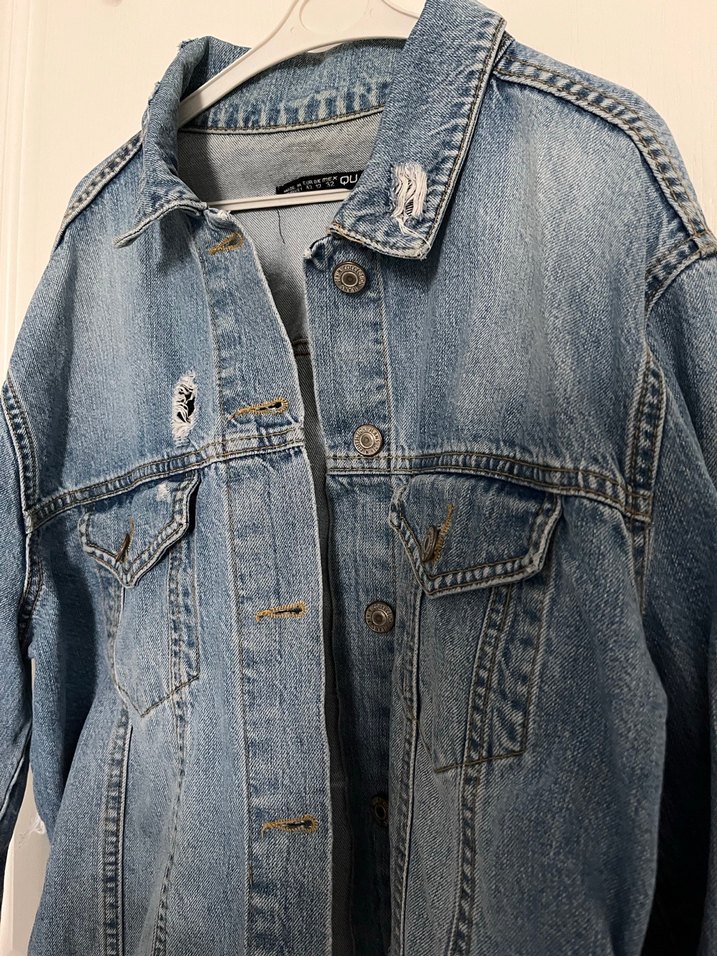 Düğmeli Mavi Denim Kadın Ceket - Görsel 3