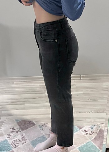 Gri Midi Boy Regular Fit Denim Kadın Jean - Görsel 2