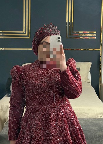 Bordo İşlemeli Kına Tacı