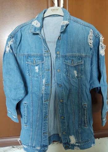 Düğmeli Mavi Kadın Denim Ceket