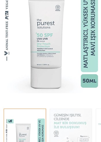 The Purest Solutions 50 SPF Matlaştırıcı Güneş Kremi 50 ml