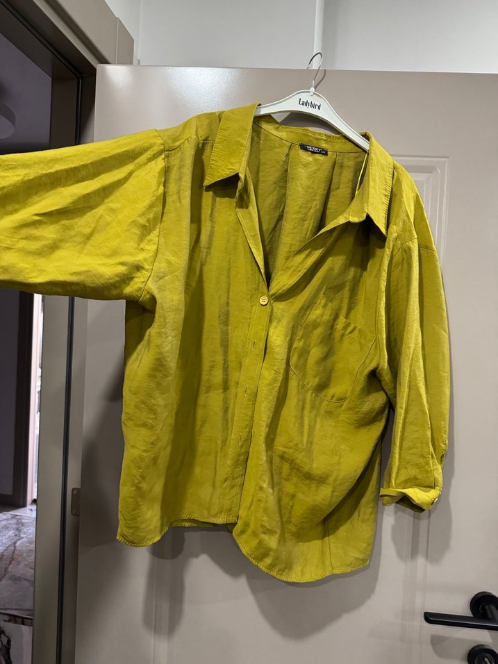 Kadın Haki Keten Gömlek Düğmeli - Görsel 3