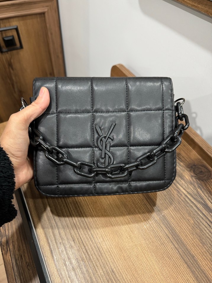 Zincir Detaylı Siyah Deri Kadın Çanta - Görsel 2