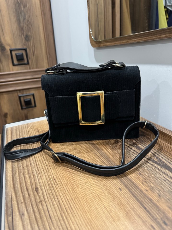 Siyah Süet Tokalı Kadın Çanta - Görsel 2