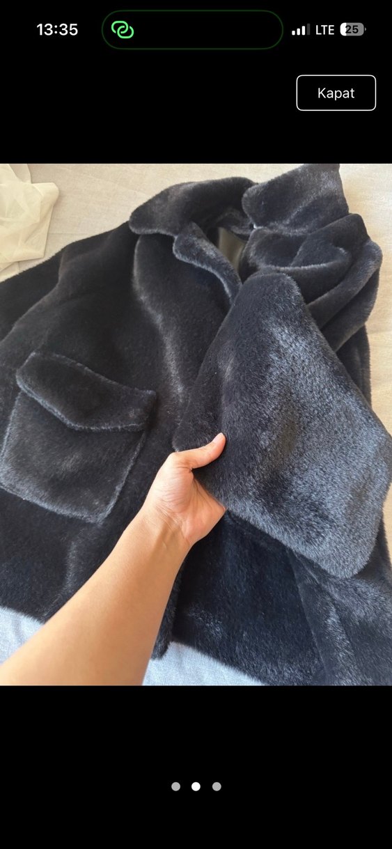 Siyah Süet Kadın Kürklü Midi Ceket - Görsel 2