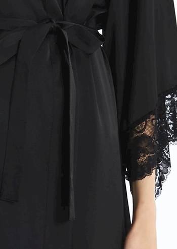 Siyah Dantel Detaylı Midi Kadın Gecelik - Görsel 3