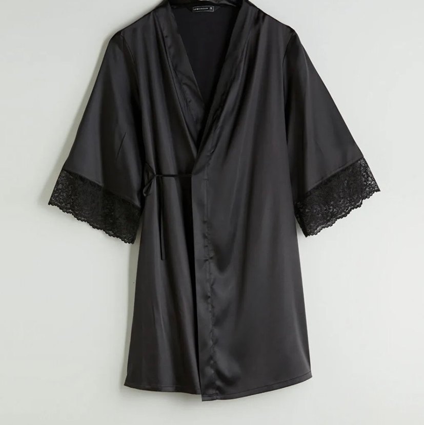 Siyah Dantel Detaylı Midi Kadın Gecelik - Görsel 2