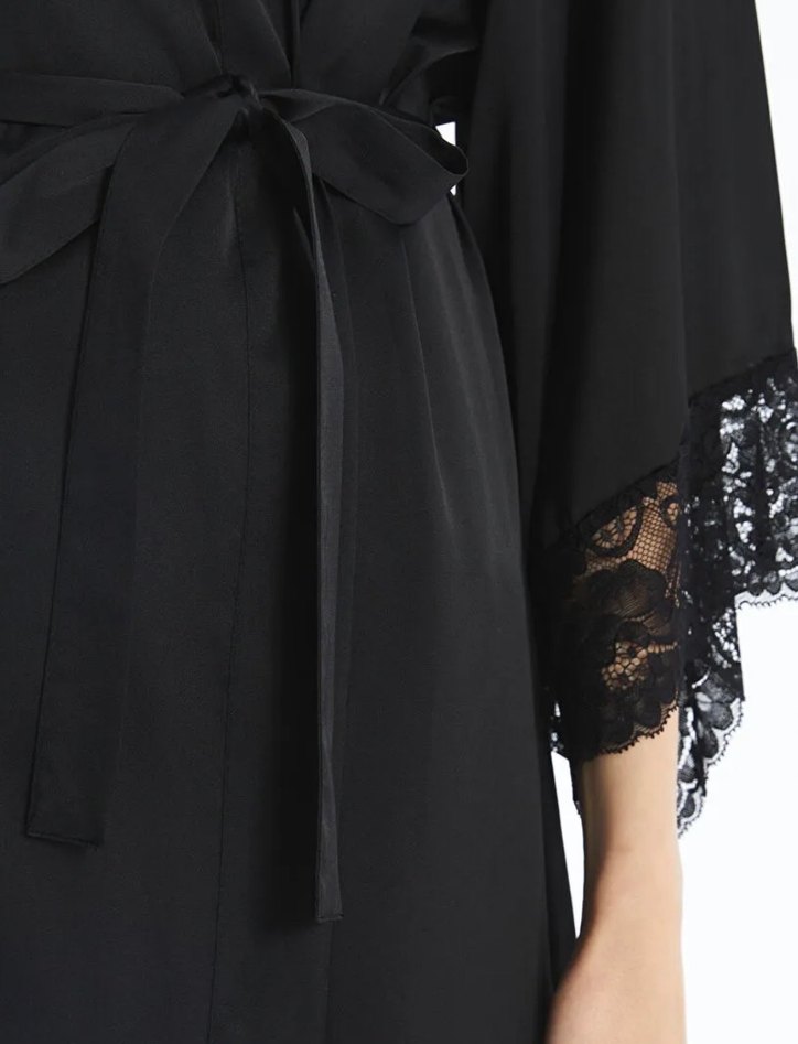 Siyah Dantel Detaylı Midi Kadın Gecelik - Görsel 3