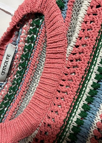 Çizgili Crop Örgü Kadın Kazak - Görsel 2