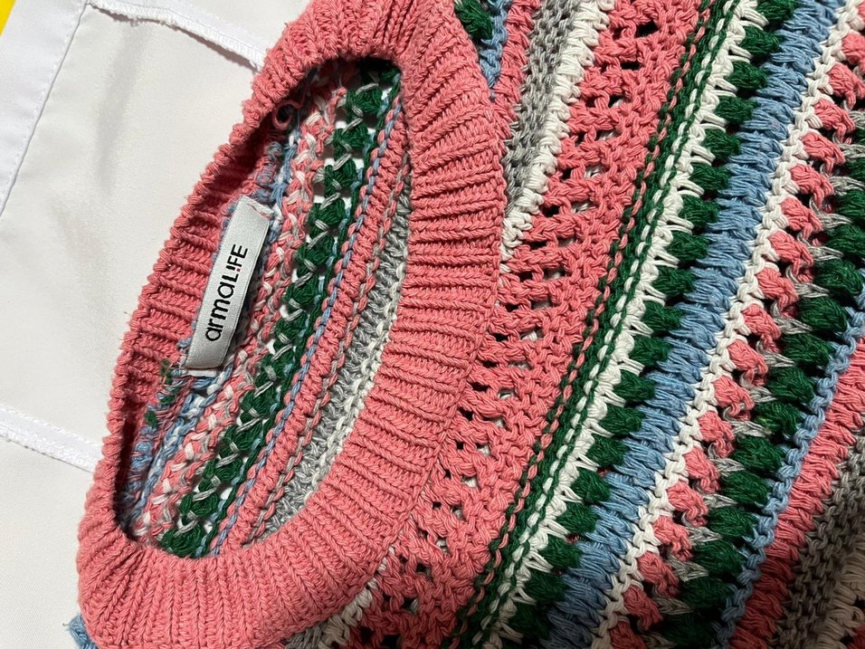 Çizgili Crop Örgü Kadın Kazak - Görsel 2