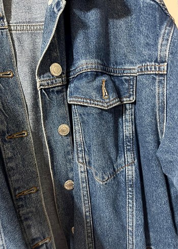 Düğmeli Mavi Kadın Midi Denim Ceket - Görsel 3