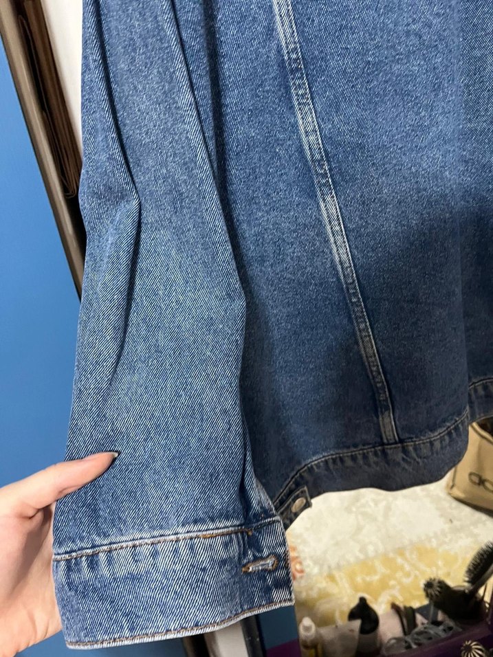 Düğmeli Mavi Kadın Midi Denim Ceket - Görsel 5