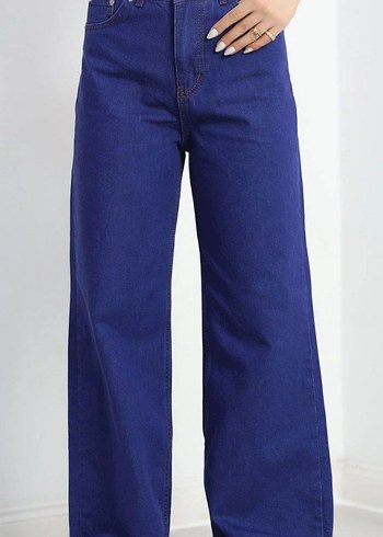 Parlak Mavi Bol Kesim Kadın Denim Pantolon
