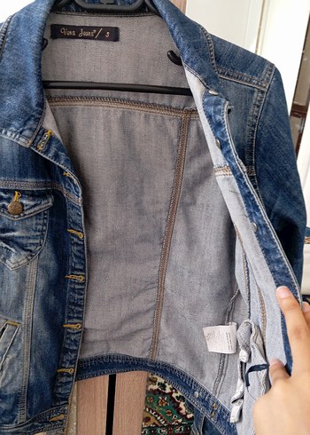 s Beden Düğmeli Mavi Kadın jean Ceket