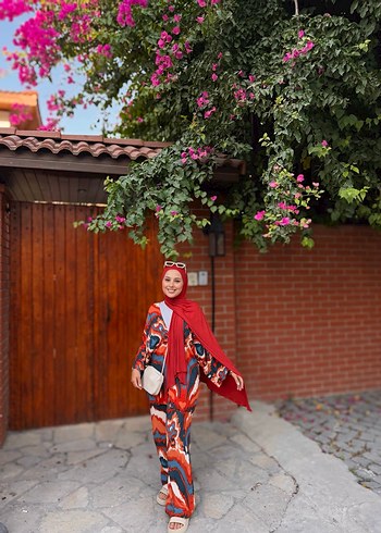 Kiremit Batik Desenli Uzun Kadın Kimono
