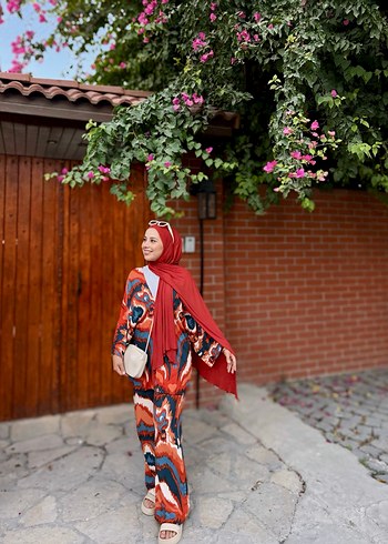 s Beden Kiremit Batik Desenli Uzun Kadın Kimono
