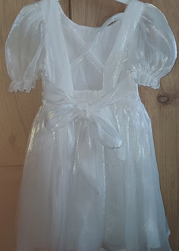 Kız Çocuk Beyaz  Kısa Kollu Elbise gelinlik  5 6  yaşa uygundur - Görsel 3