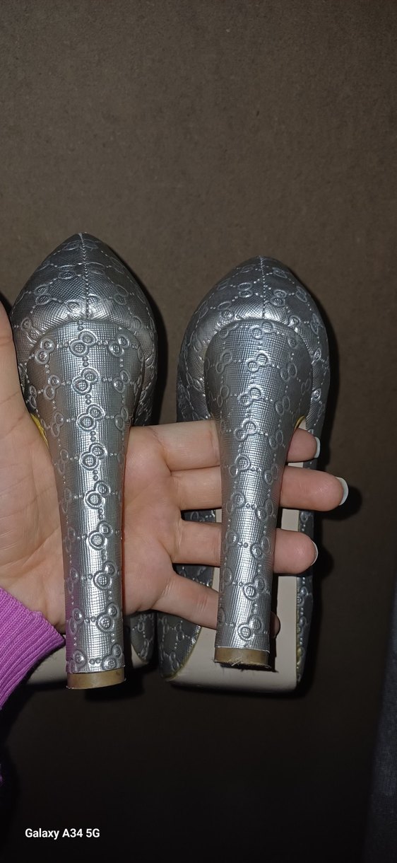 Gri Yılan Desenli Platform Topuklu Kadın Ayakkabı - Görsel 4