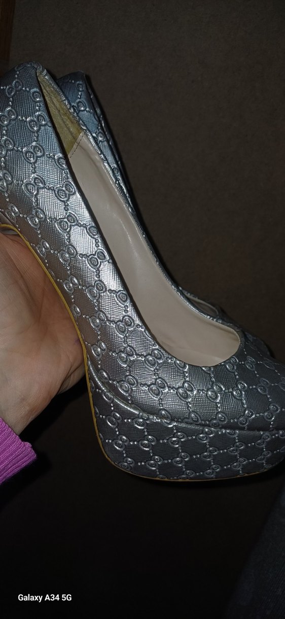 Gri Yılan Desenli Platform Topuklu Kadın Ayakkabı - Görsel 3