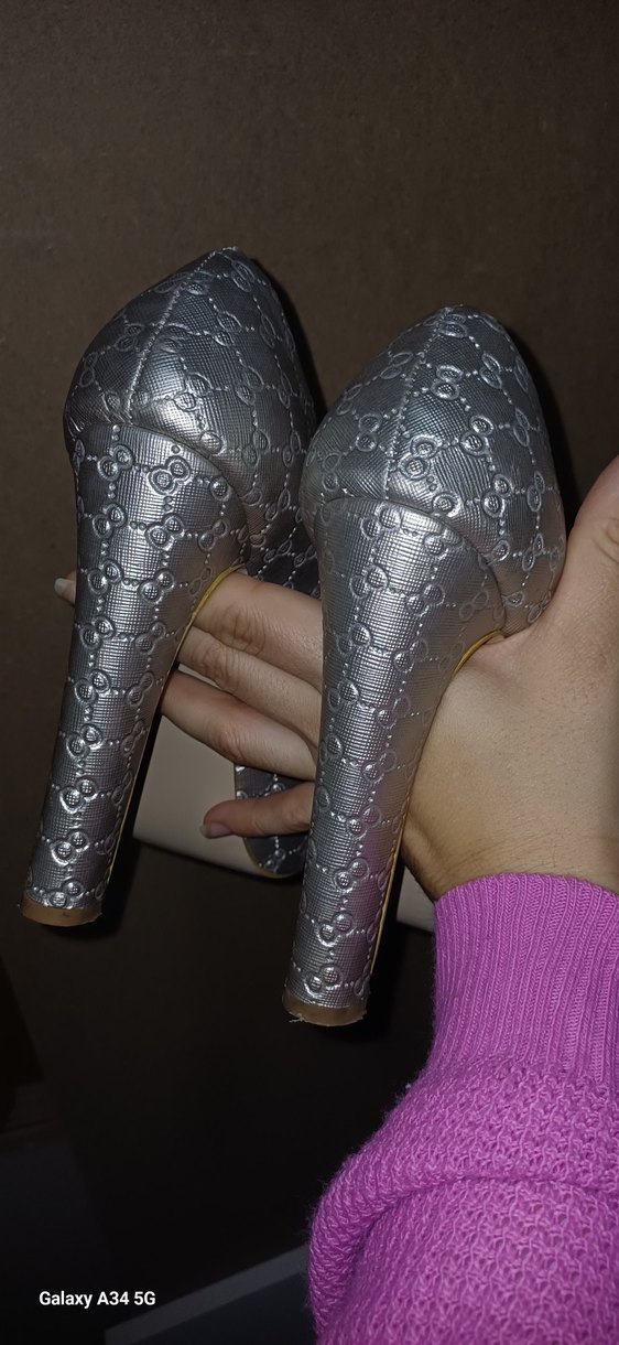 Gri Yılan Desenli Platform Topuklu Kadın Ayakkabı - Görsel 2