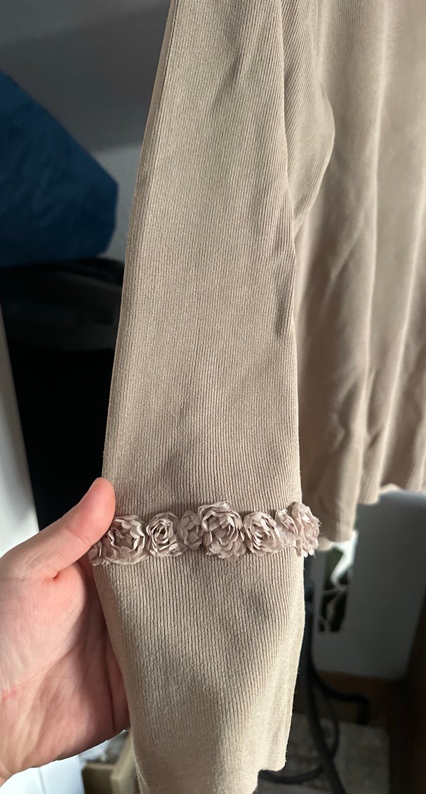 Bej Uzun Kollu Keten Kadın Kazak - Görsel 2