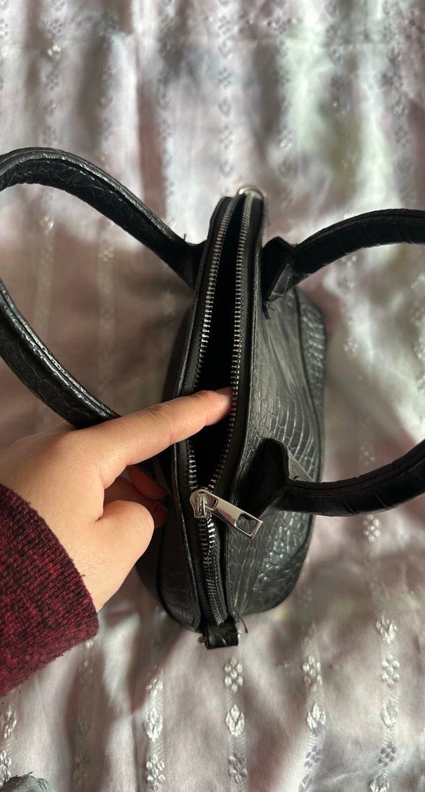 Klasik Siyah Deri Yılan Desenli Kadın Çanta - Görsel 3