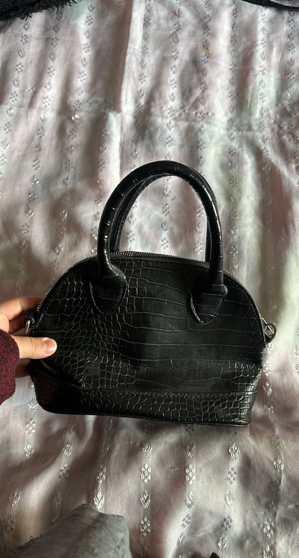 Klasik Siyah Deri Yılan Desenli Kadın Çanta - Görsel 2