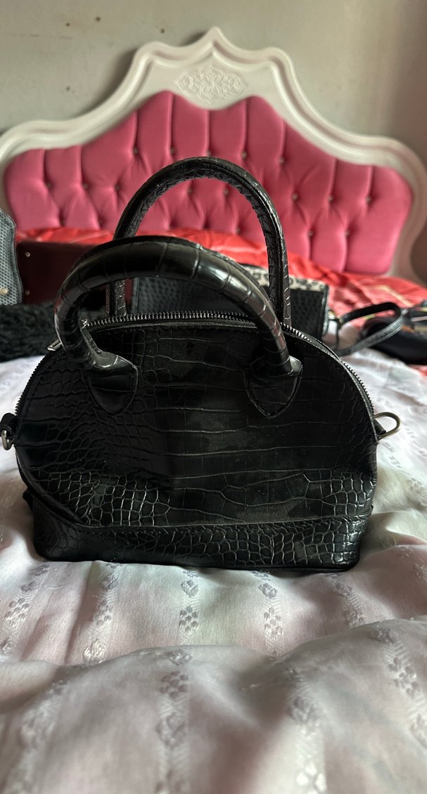 Klasik Siyah Deri Yılan Desenli Kadın Çanta - Görsel 5