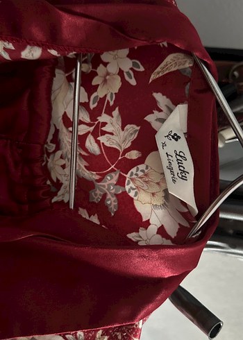 Bordo Çiçek Desenli Vintage Kadın Pijama Takımı - Görsel 3