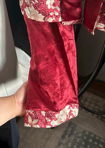 Bordo Çiçek Desenli Vintage Kadın Pijama Takımı - Görsel 4