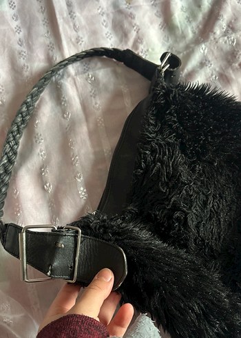 Siyah Süet Kürklü Kadın Çanta - Görsel 4