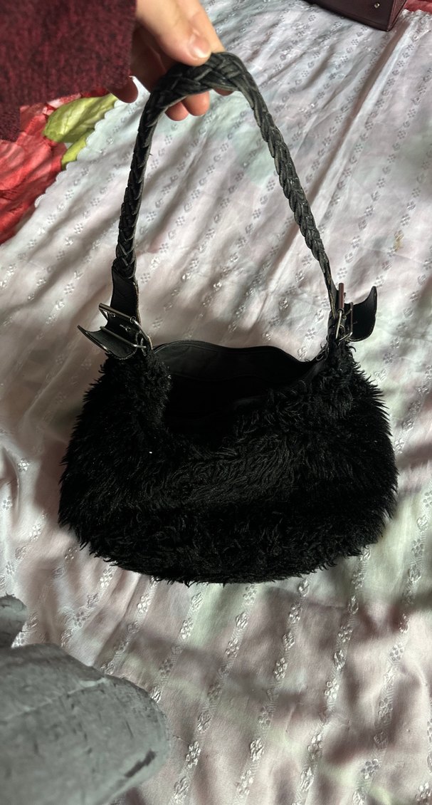 Siyah Süet Kürklü Kadın Çanta - Görsel 3