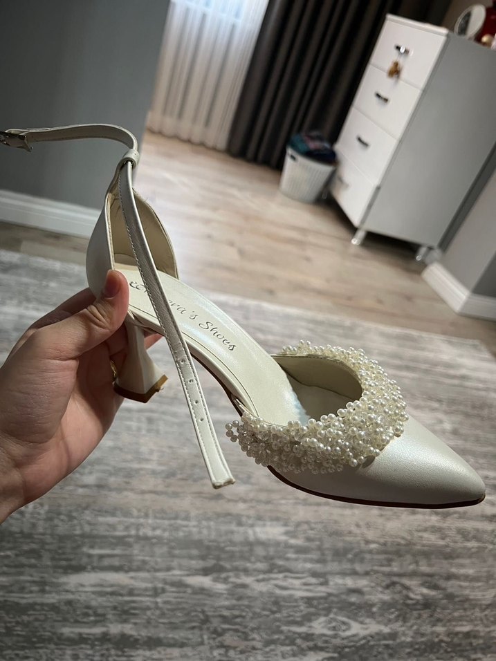 İnci Detaylı 7cm Topuklu Gelin Ayakkabısı - Görsel 2