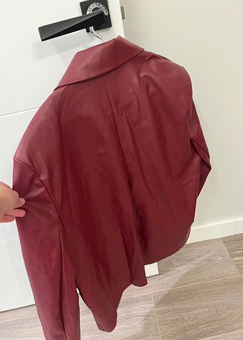 Bordo Deri Kadın Ceket Notch Yaka - Görsel 5
